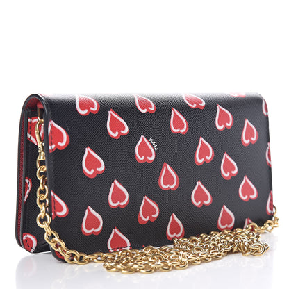 Prada Saffiano Heart Print Chain Wallet Black 3 of 8