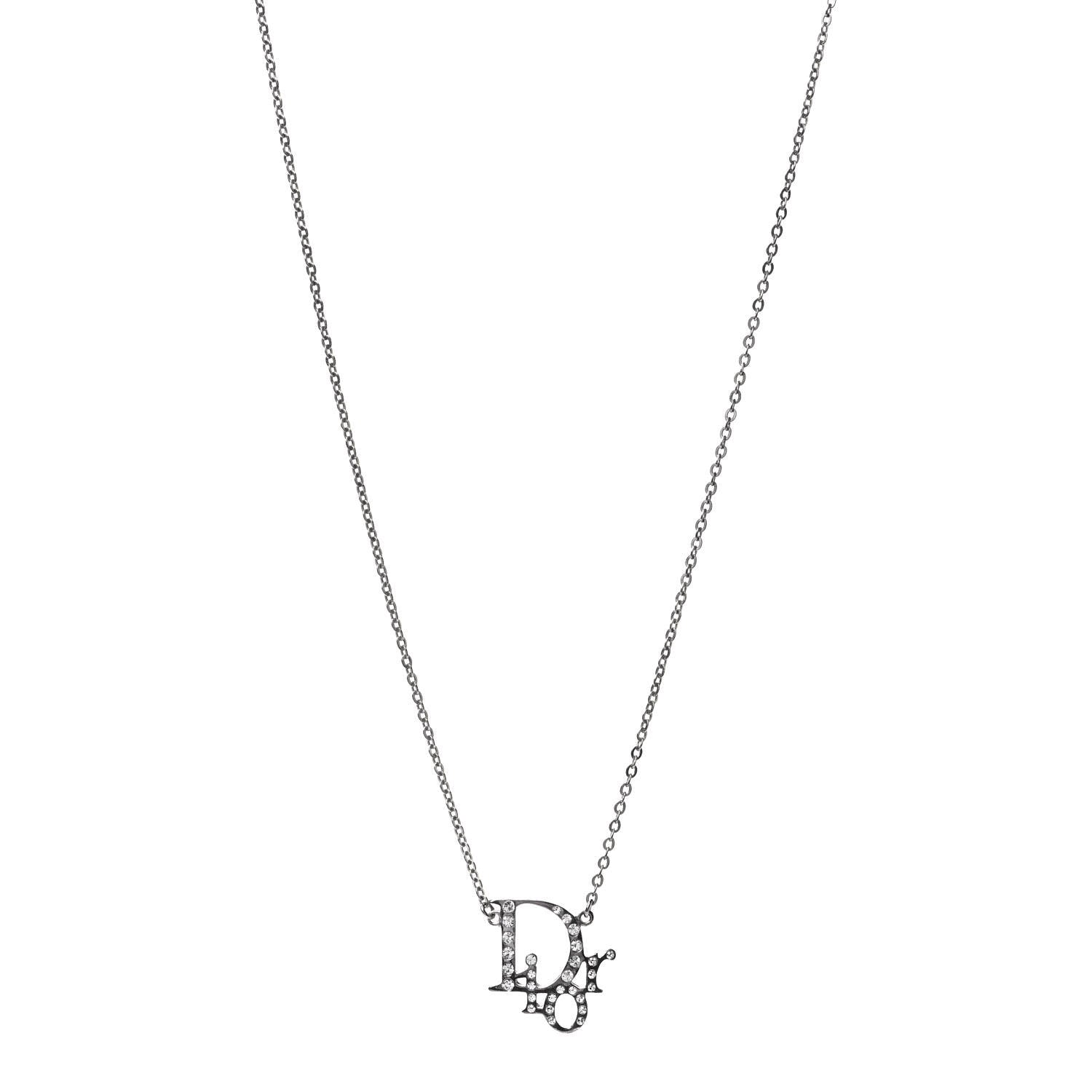 Christian Dior Crystal Logo Necklace Silver 1 of 4