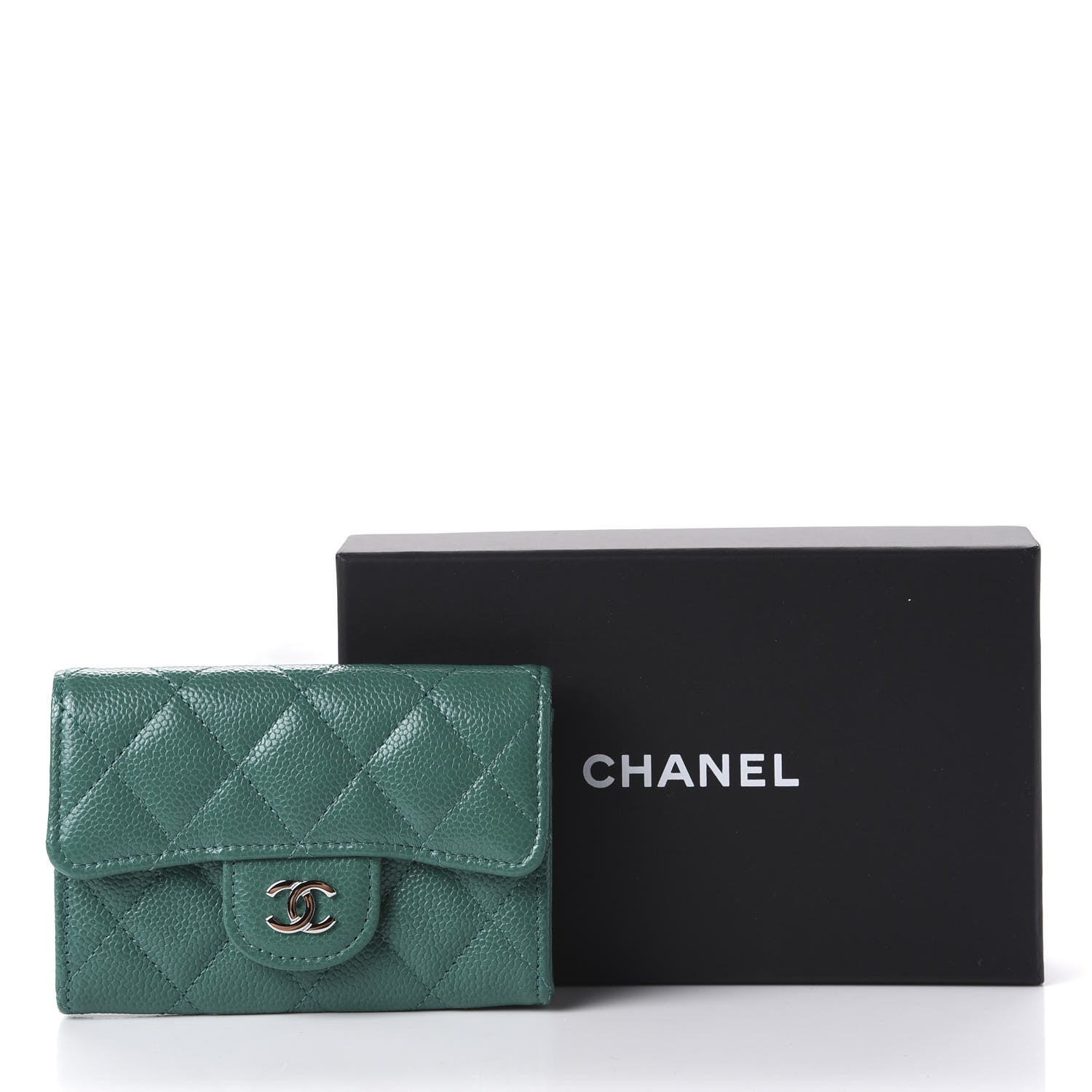 Chanel Caviar Quilted Card Holder Wallet Green 10 of 10