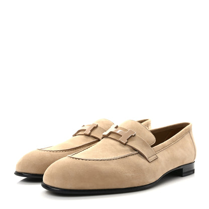 Hermes Suede Goatskin Paris Loafers 39.5 Beige Argile 3 of 9