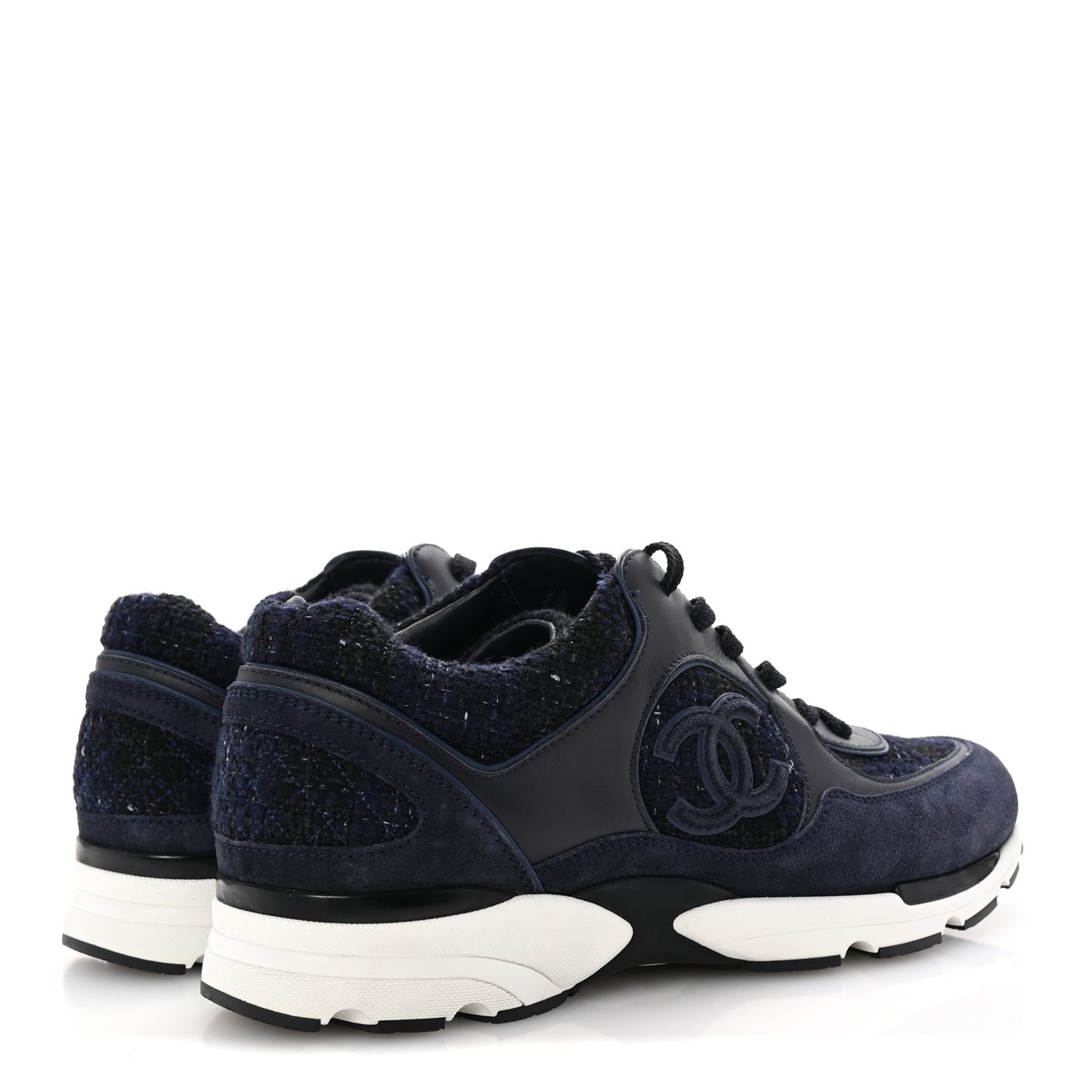 Tweed Suede Calfskin Mens CC Sneakers 43 Navy