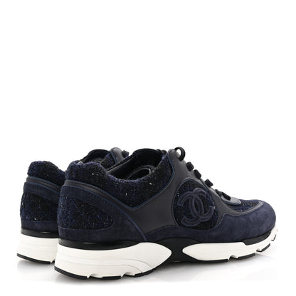 Chanel Tweed Suede Calfskin Mens CC Sneakers 43 Navy 5 of 10