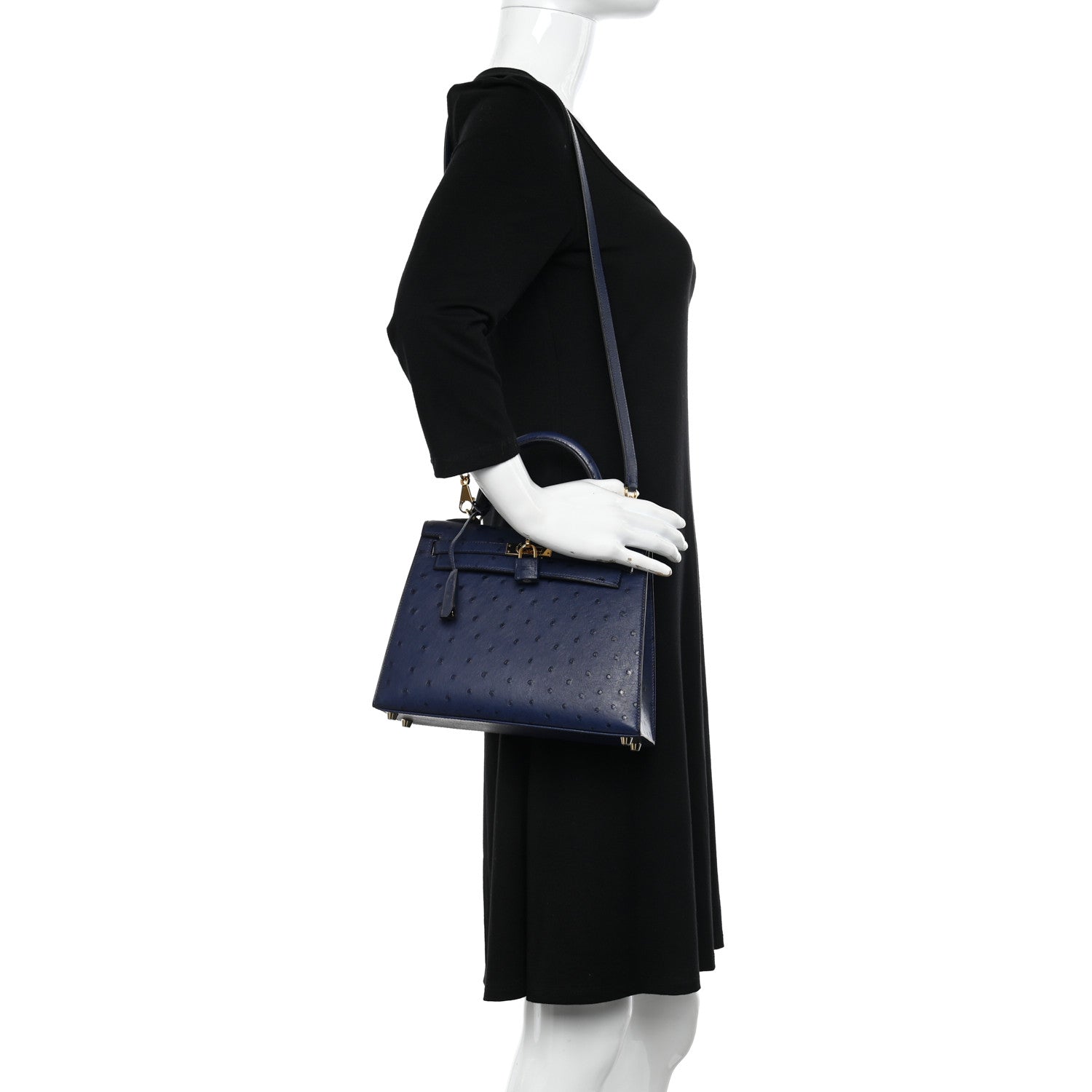 Hermes Ostrich Kelly Sellier 25 Bleu Iris 2 of 12