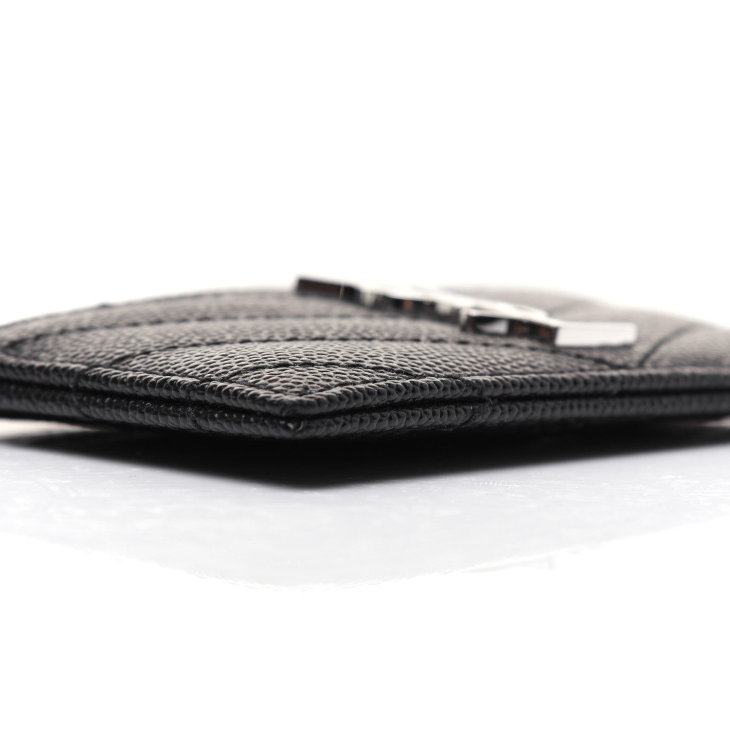 Saint Laurent Grain De Poudre Matelasse Chevron Monogram Credit Card Case Black 6 of 12