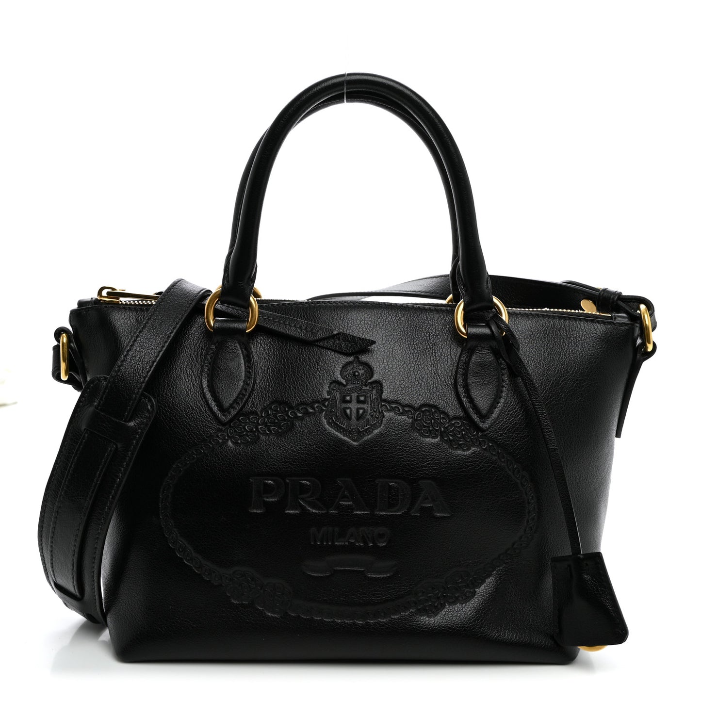 Glace Calfskin Embossed Logo Tote Black