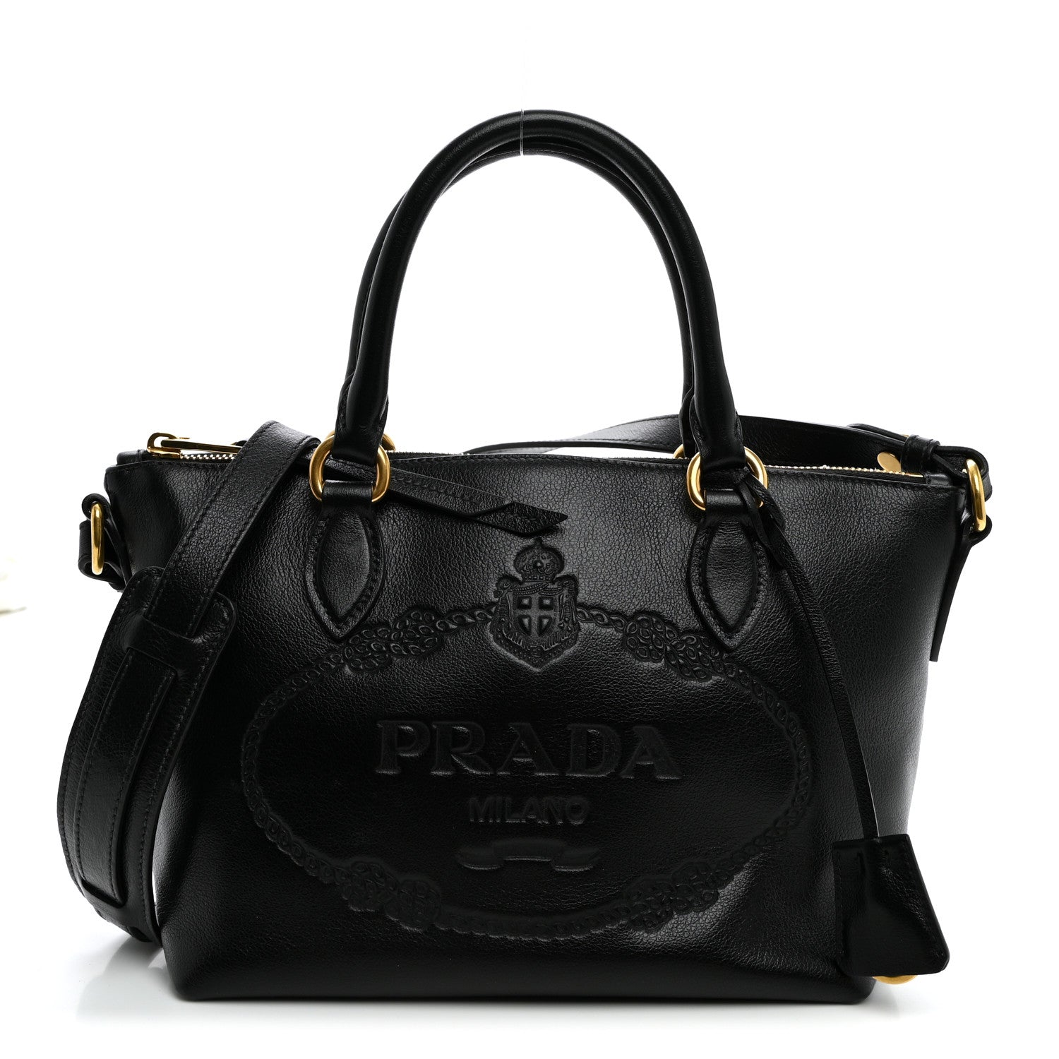 Prada Glace Calfskin Embossed Logo Tote Black 1 of 11