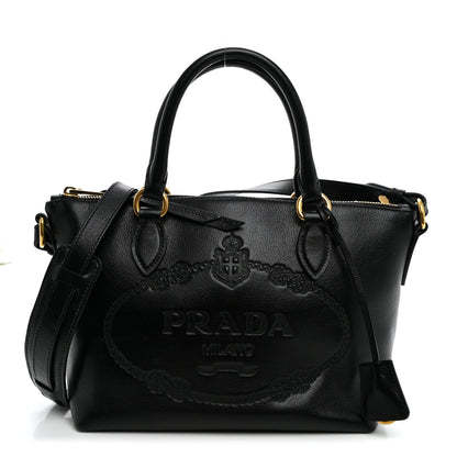 Prada Glace Calfskin Embossed Logo Tote Black 1 of 11