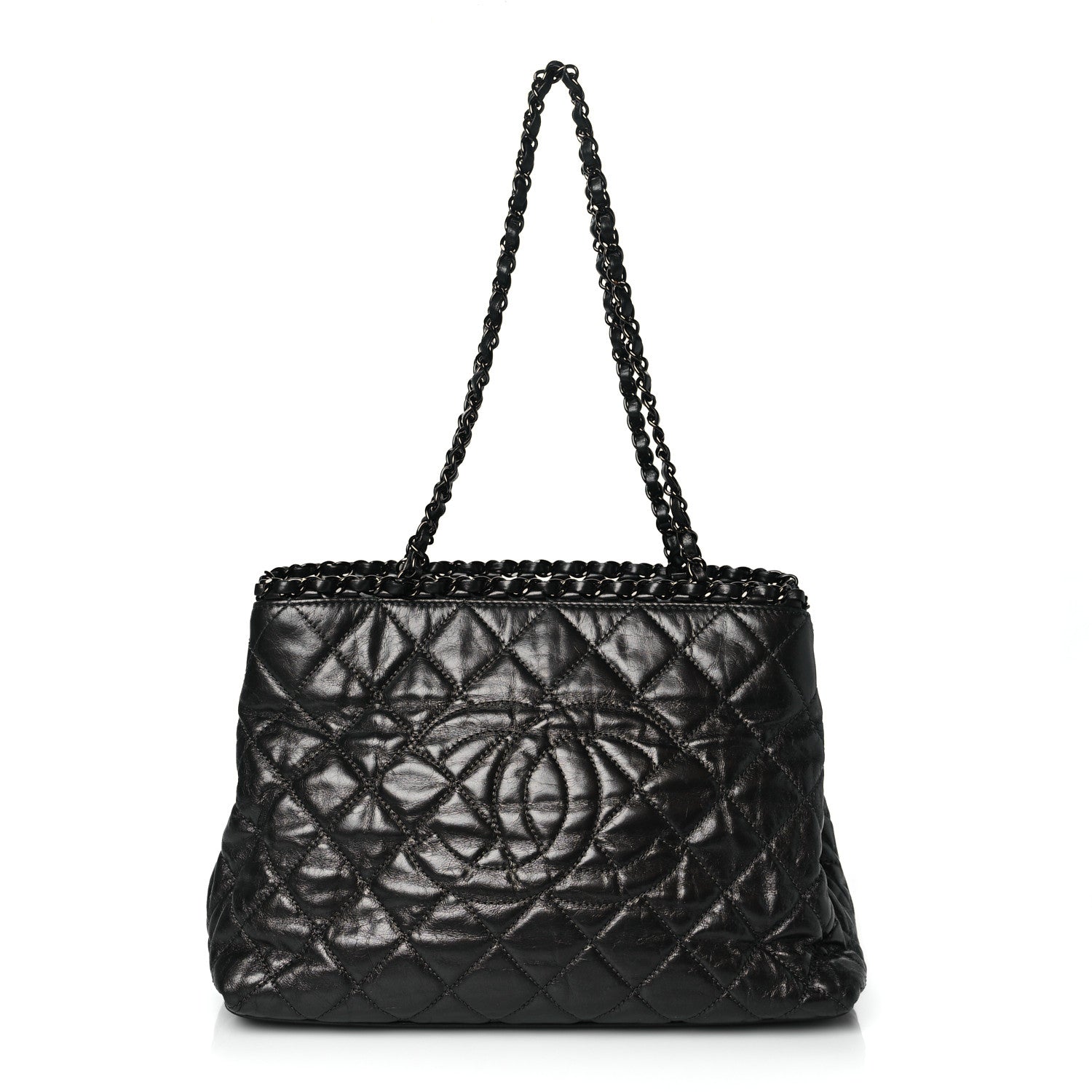 Chanel Metallic Aged Calfskin Quilted Small Chain Me Tote Dark Silver 1 of 9