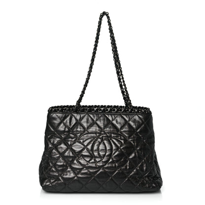 Chanel Metallic Aged Calfskin Quilted Small Chain Me Tote Dark Silver 1 of 9