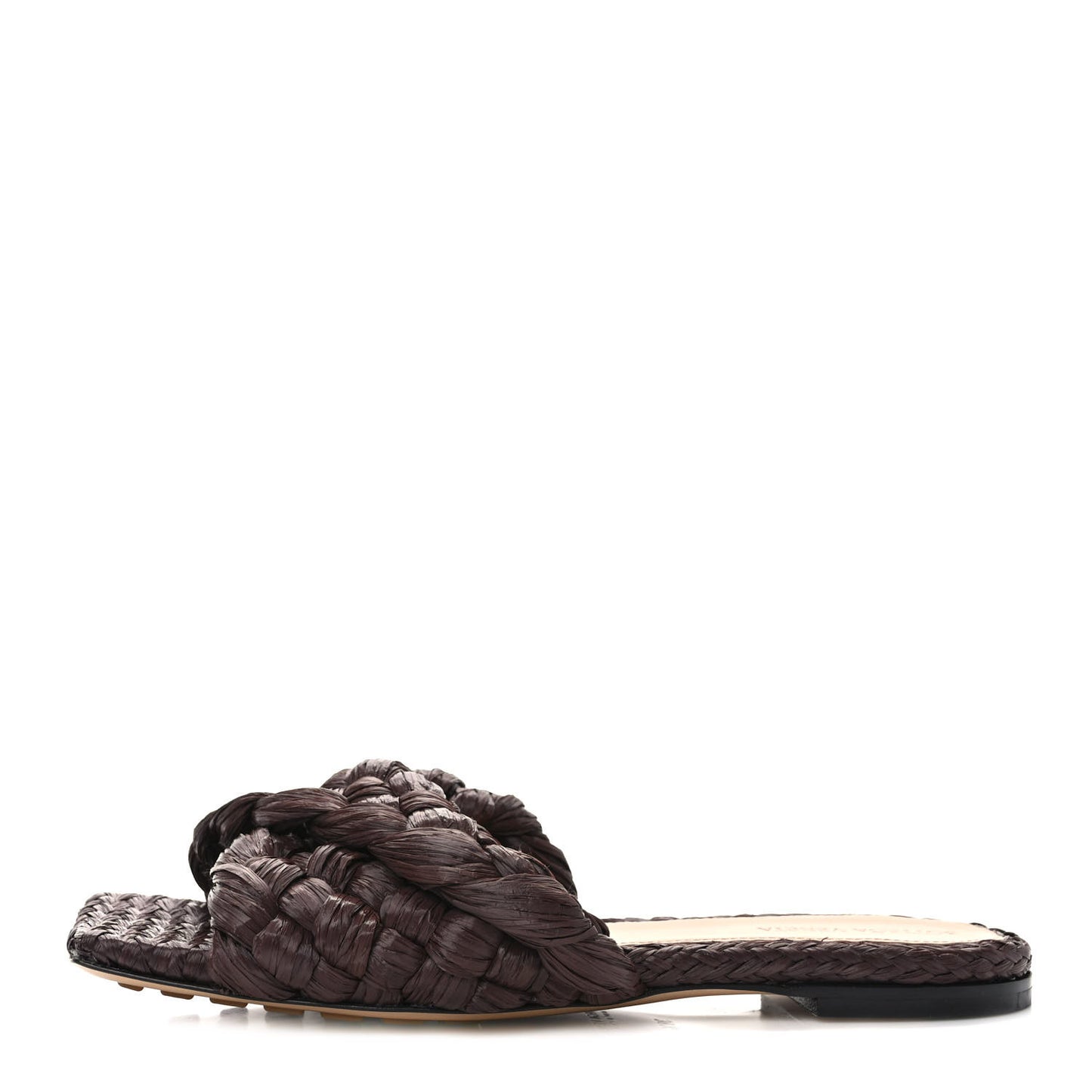 Raffia Twisted Intrecciato Stretch Flat Sandals 38.5 Bitter Chocolate