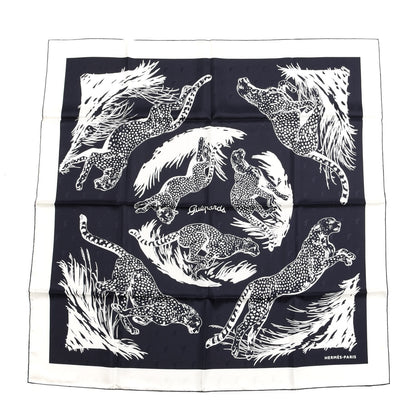 Hermes Silk Guepards Scarf 90 Bleu Black White 1 of 3