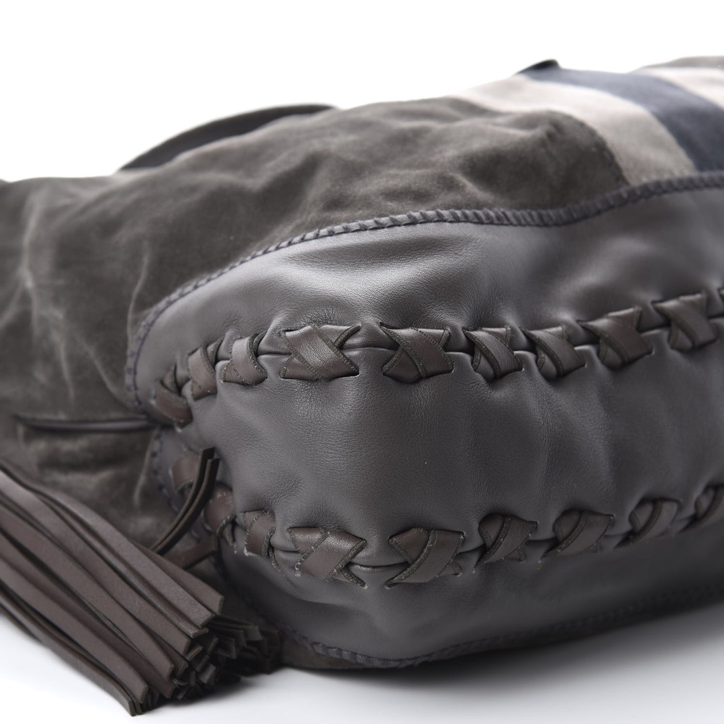 Calfskin Suede Large New Jackie Web Shoulder Bag Grey