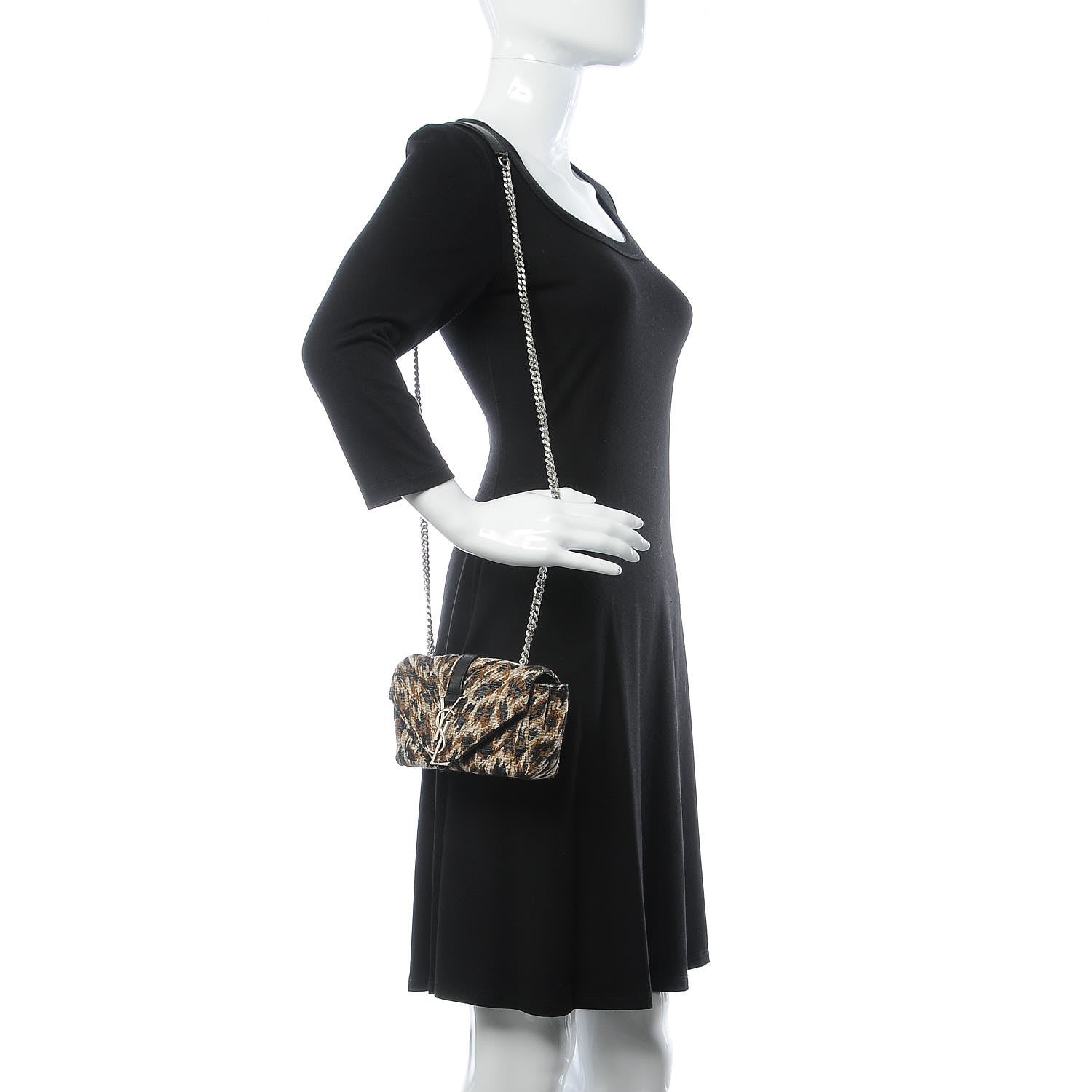 Saint Laurent Jacquard Leopard Matelasse Chevron Monogram Baby Chain Bag Black 2 of 9