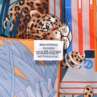 Hermes Silk Les Douze Leopards Double Face Scarf 90 Rose Poudre Ardoise Orange 3 of 3