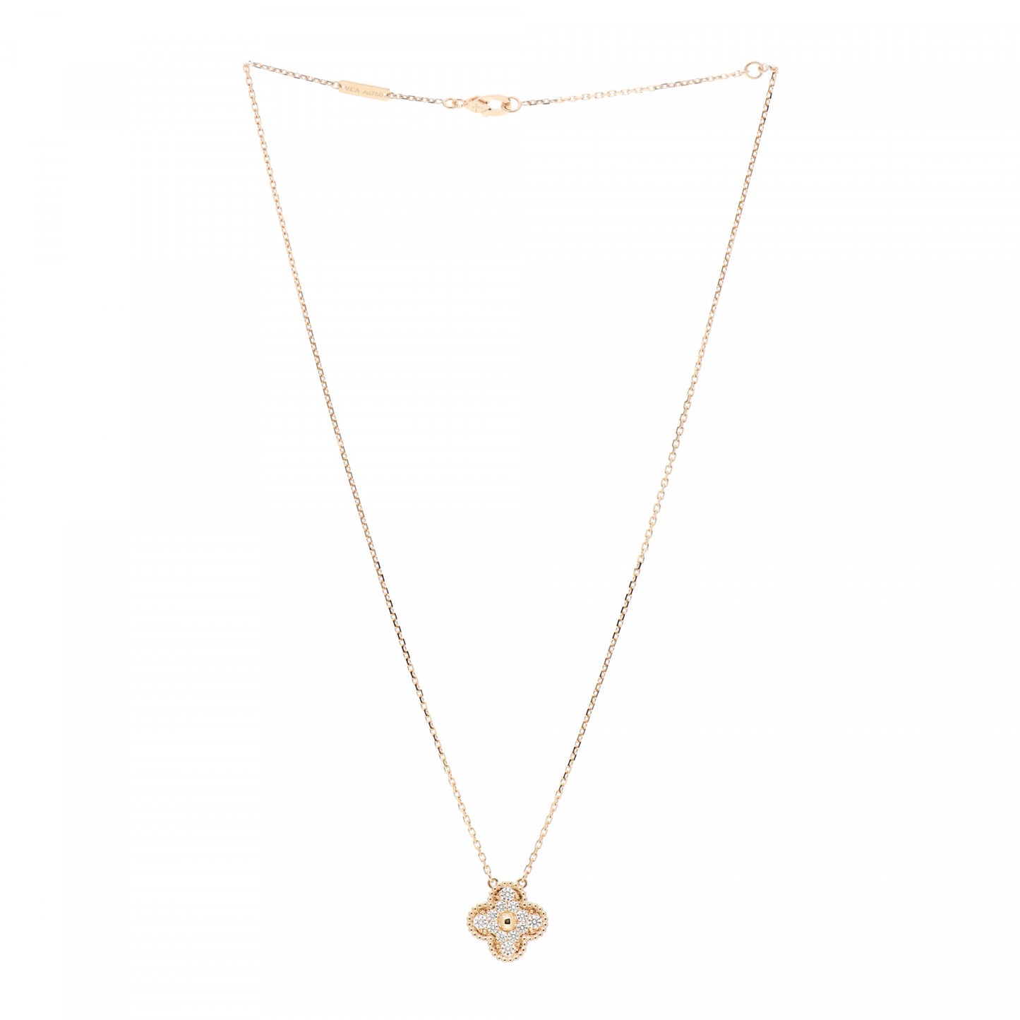 18K Yellow Gold Diamond Vintage Alhambra Pendant Necklace