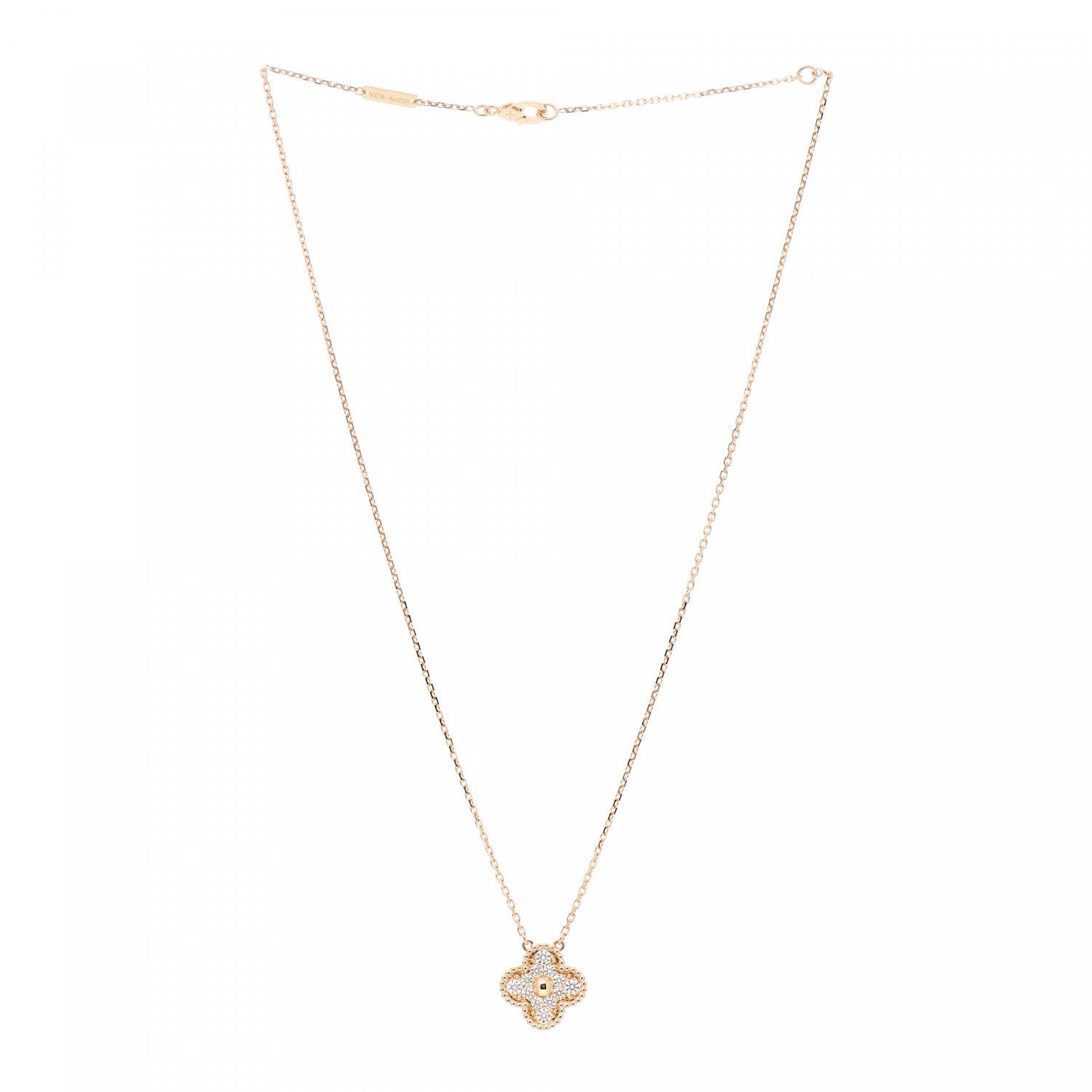 Van Cleef & Arpels 18K Yellow Gold Diamond Vintage Alhambra Pendant Necklace 3 of 5