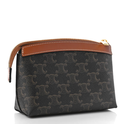 Celine Triomphe Canvas Calfskin Cosmetic Pouch Tan 3 of 7