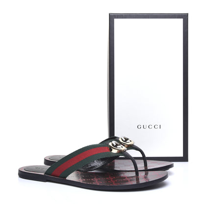 Gucci Nylon Calfskin Web GG Monogram Womens Thong Sandals 41 Green Red Cocoa 10 of 10