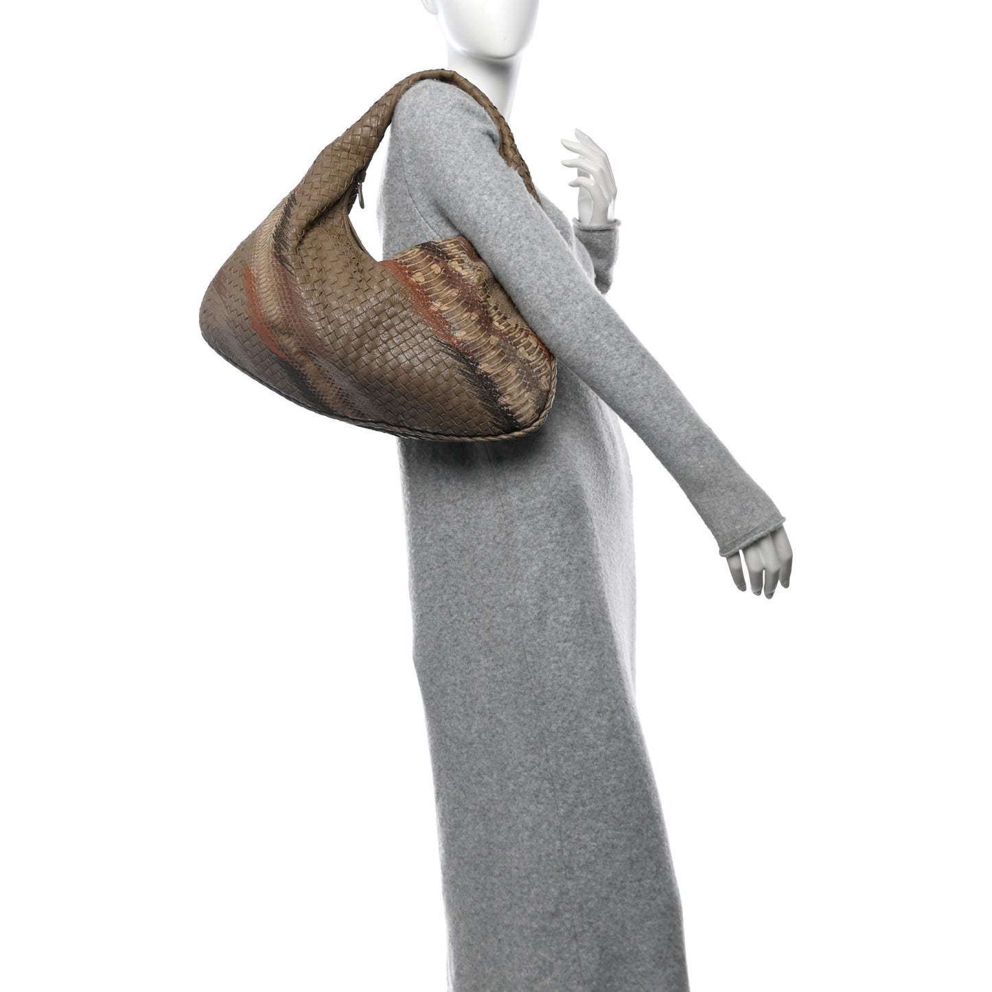 Nappa Snakeskin Embroidered Intrecciato Large Veneta Hobo Beige Multicolor