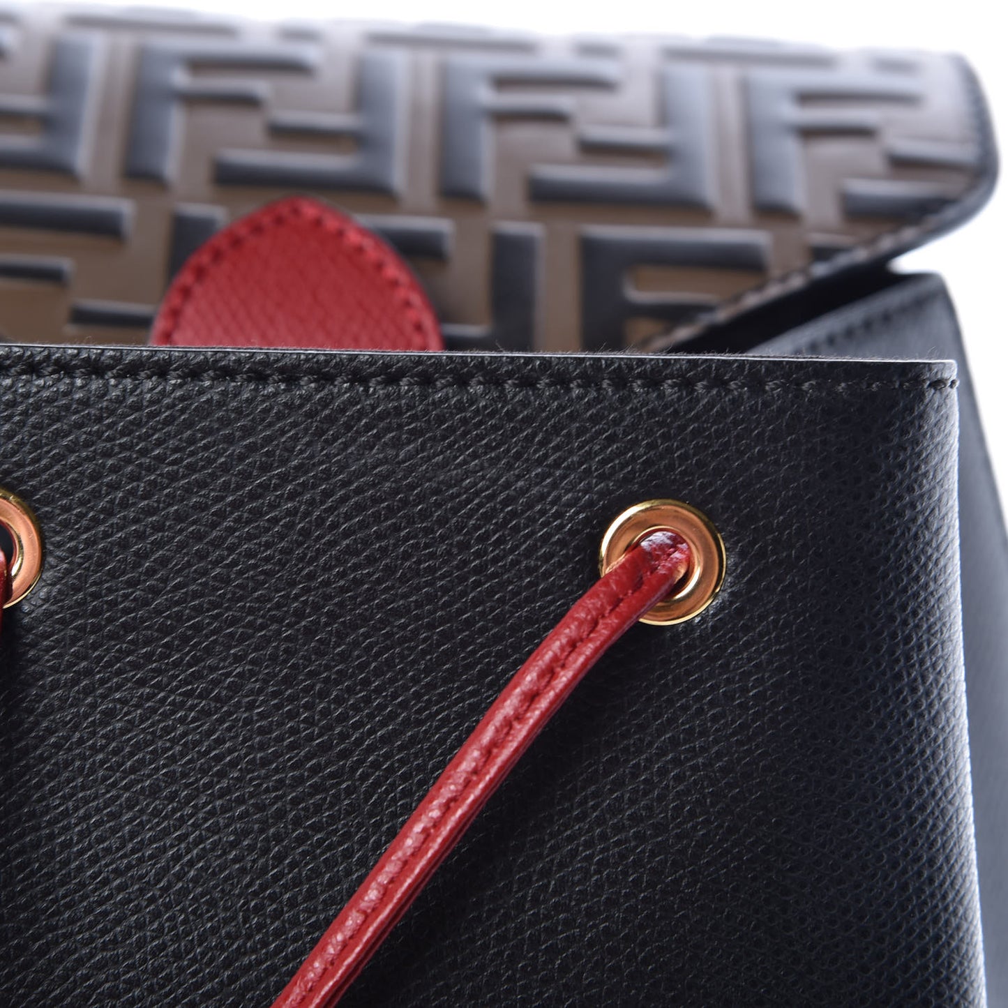 Vitello Cruise Bi-Color FF 1974 Embossed F is Fendi Drawstring Backpack Black Fragola Maya