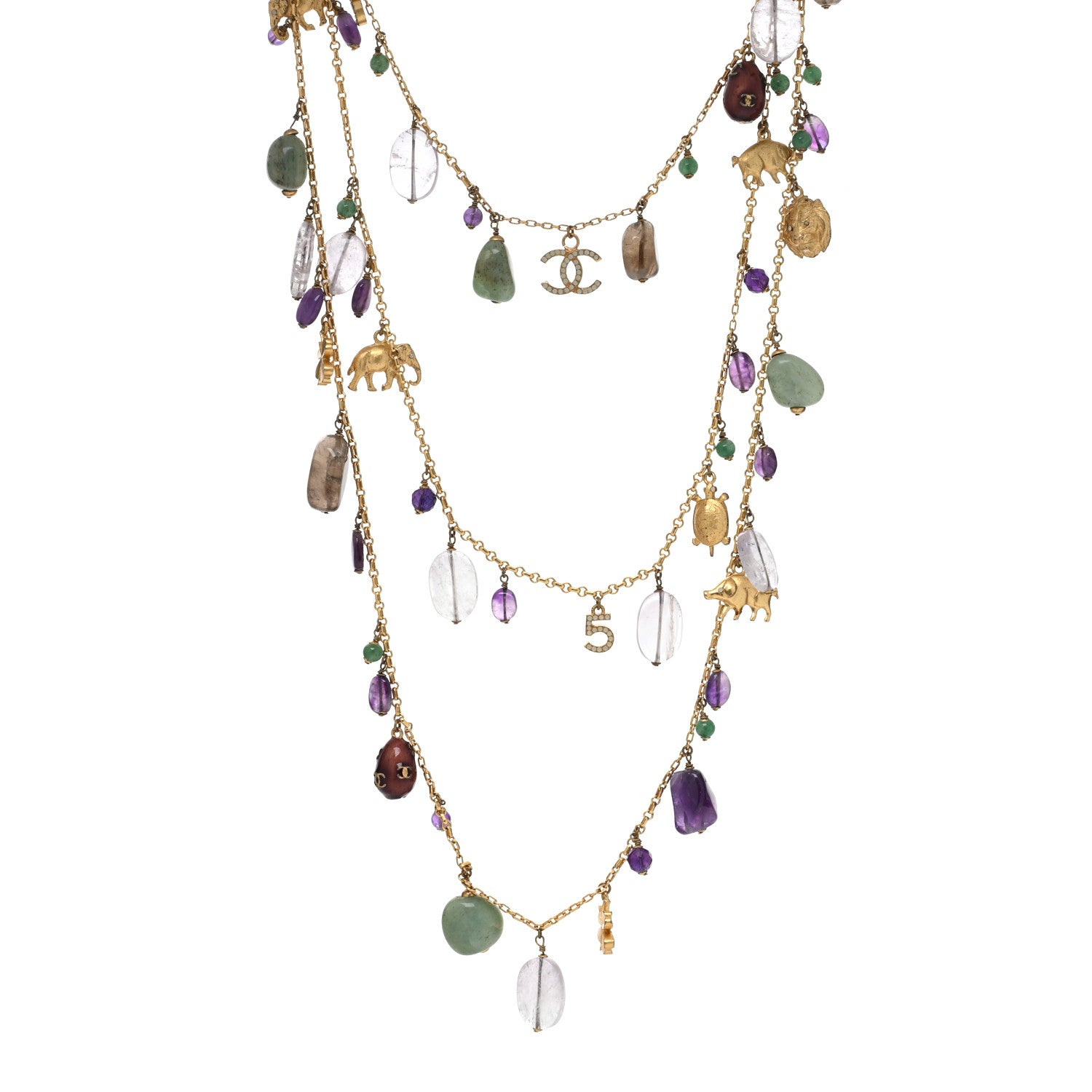 Chanel Pearl Beaded CC Multi Strand Animal Charm Necklace Gold Multicolor 1 of 4