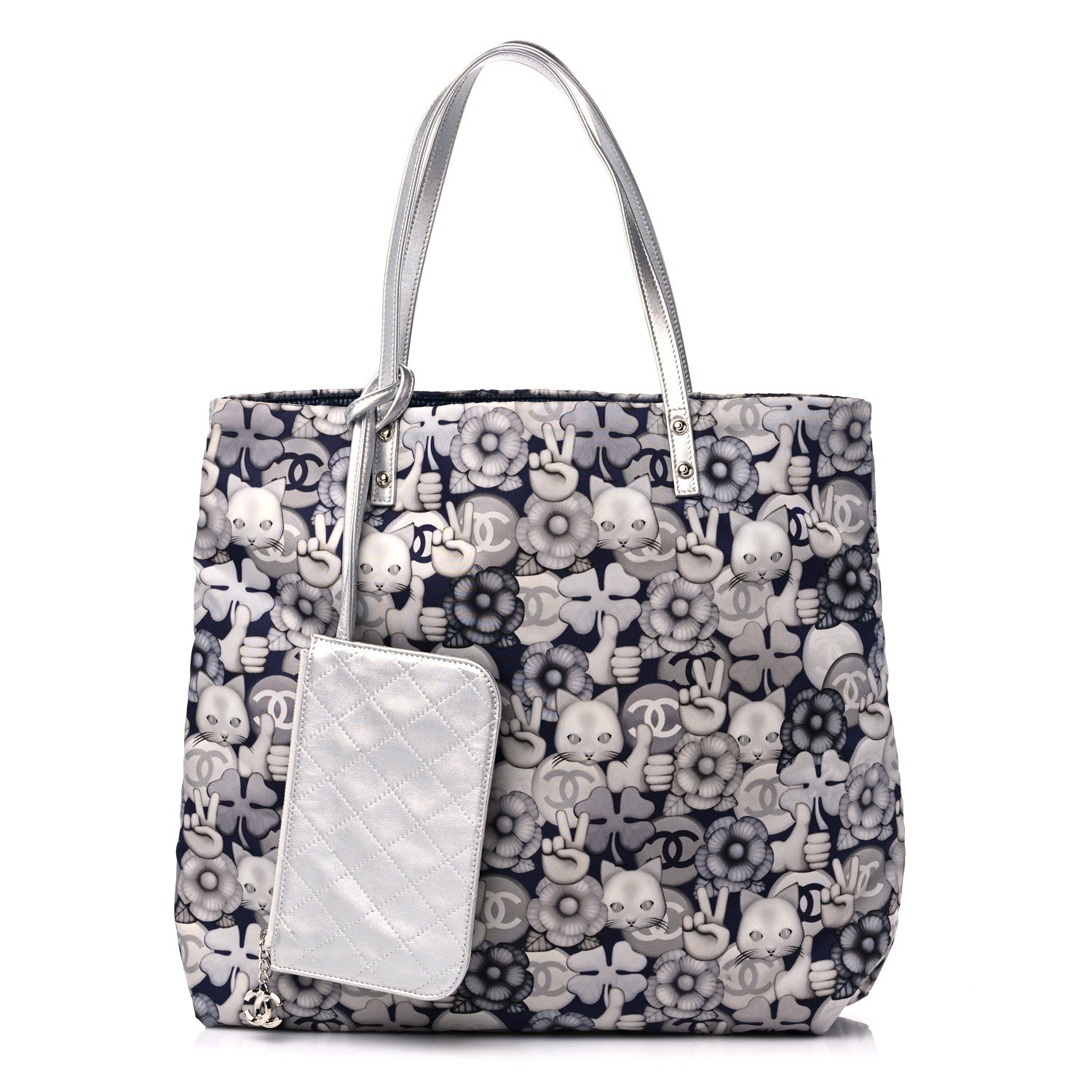 Chanel Nylon Cat Emoticon Tote Navy Silver 1 of 12