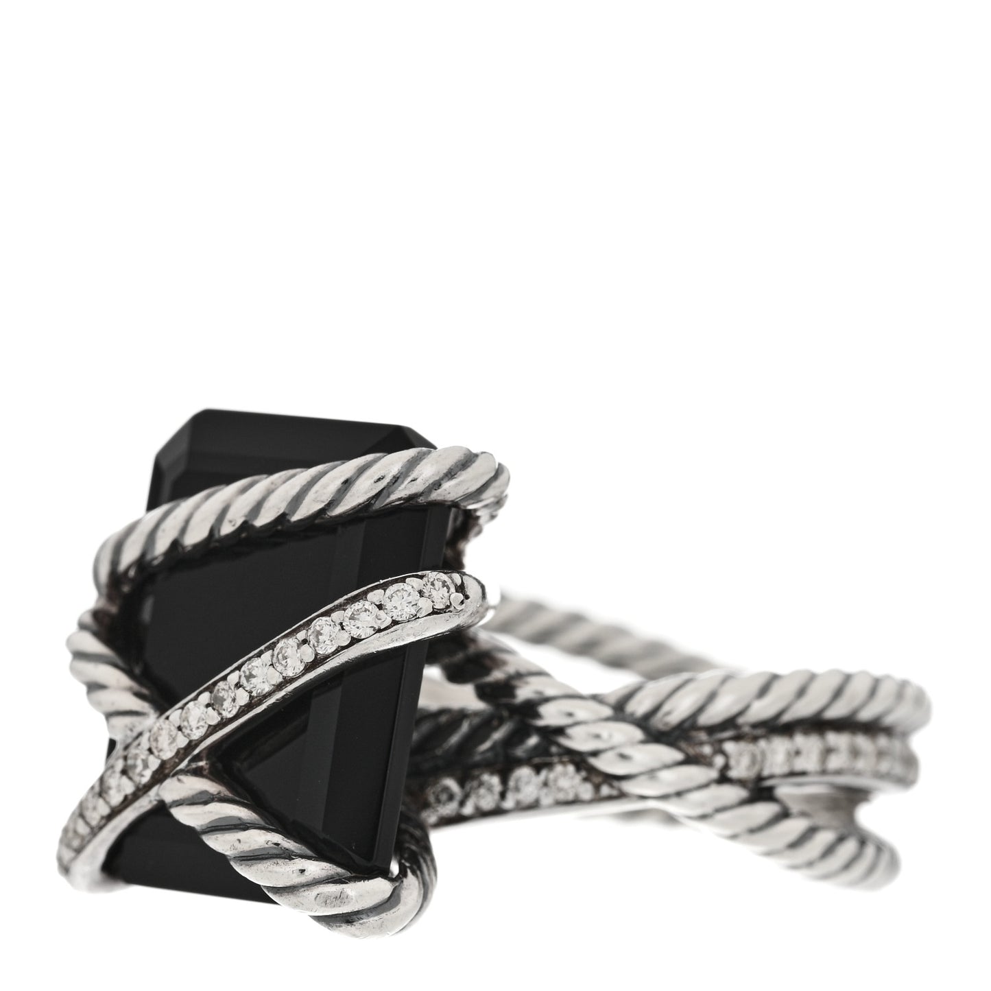 Sterling Silver Diamond Black Onyx 15mm Cable Wrap Ring 54 6.75