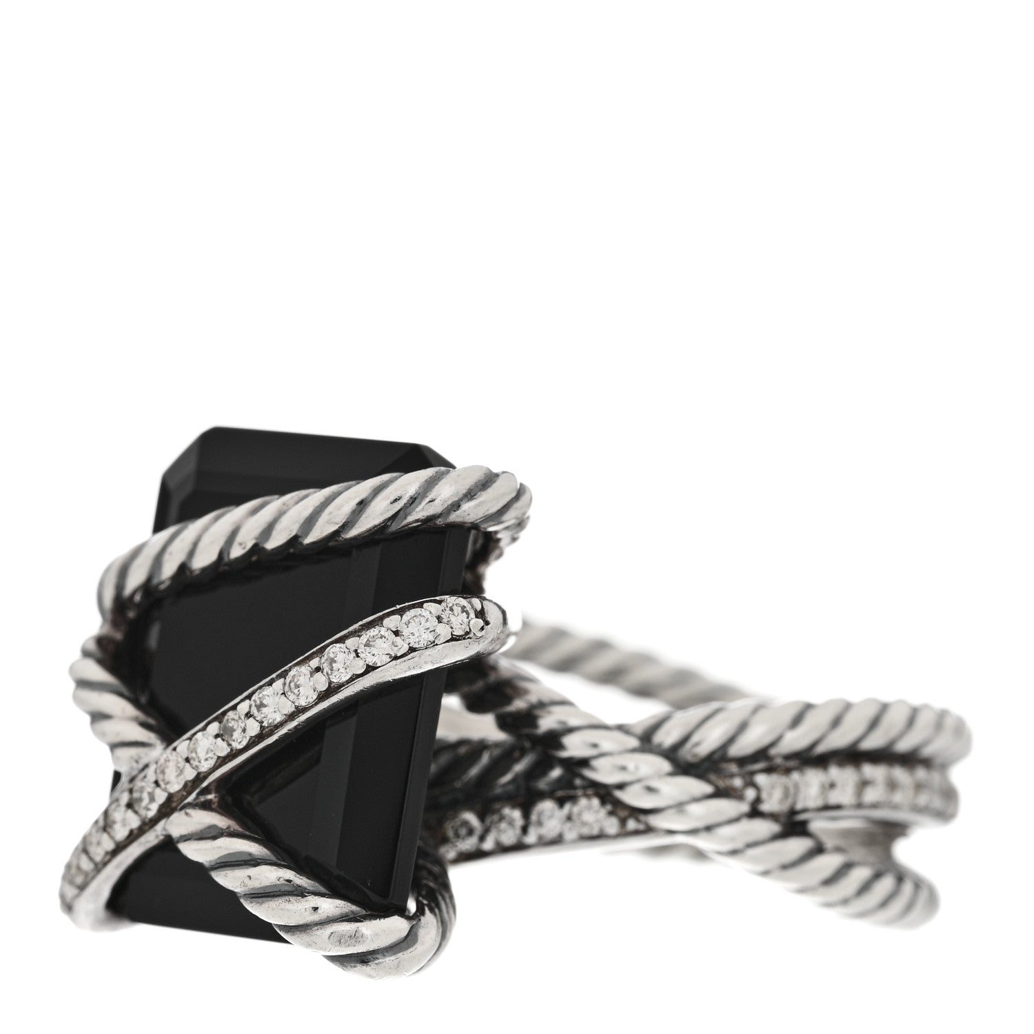David Yurman Sterling Silver Diamond Black Onyx 15mm Cable Wrap Ring 54 6.75 3 of 5