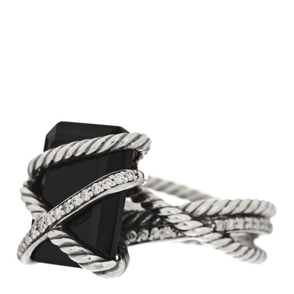 David Yurman Sterling Silver Diamond Black Onyx 15mm Cable Wrap Ring 54 6.75 3 of 5
