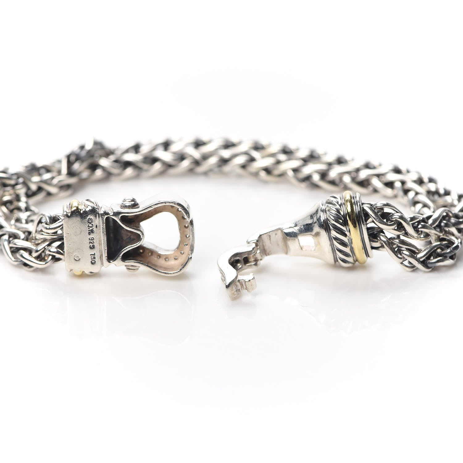 David Yurman Sterling Silver 18K Yellow Gold Diamond Double Wheat Buckle Bracelet 5 of 5