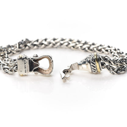 David Yurman Sterling Silver 18K Yellow Gold Diamond Double Wheat Buckle Bracelet 5 of 5