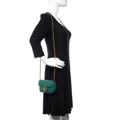 Gucci Calfskin Matelasse Super Mini GG Marmont Shoulder Bag Emerald Green 2 of 11