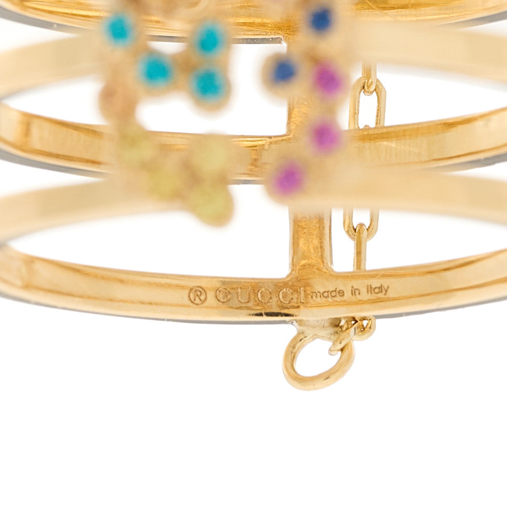 Gucci 18K Yellow Gold Multi Gemstone Running GG Triple Row Ring 53 6.5 4 of 7