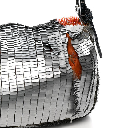 Fendi Sequin Beaded Lizard Baguette Silver Orange 9 of 14