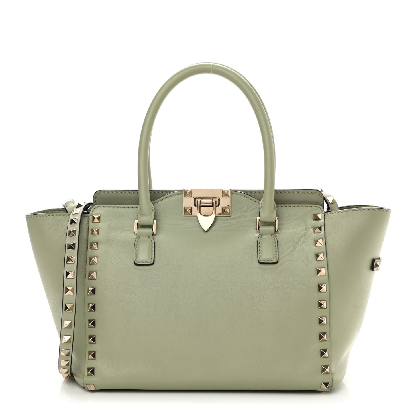Vitello Small Rockstud Double Handle Tote Green Tea Sorbet