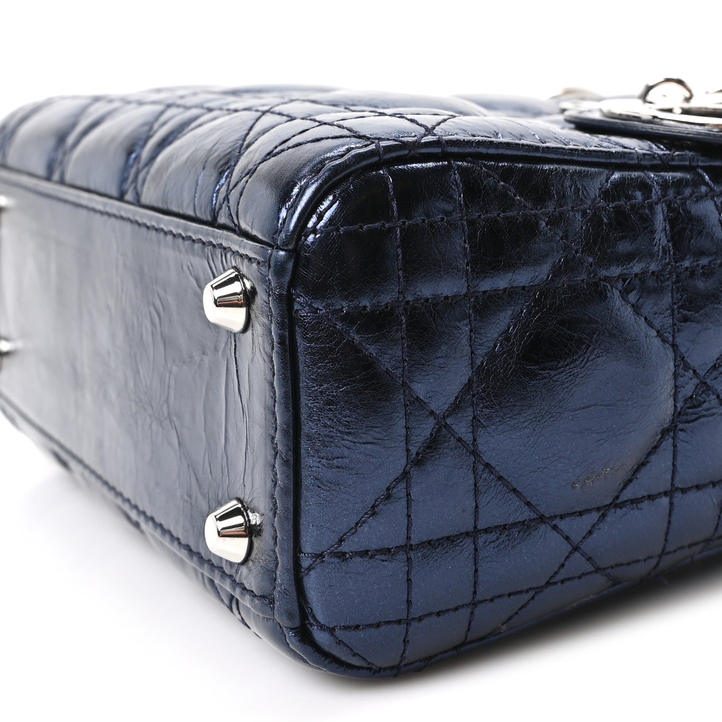 Metallic Crinkled Lambskin Cannage Mini Lady Dior Blue