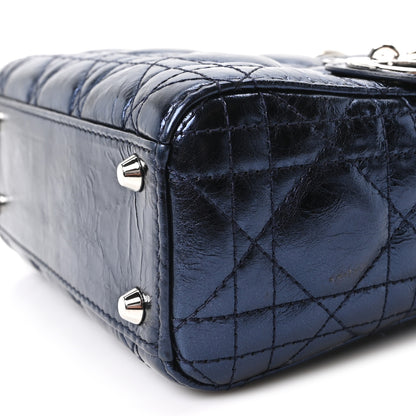 Christian Dior Metallic Crinkled Lambskin Cannage Mini Lady Dior Blue 10 of 10