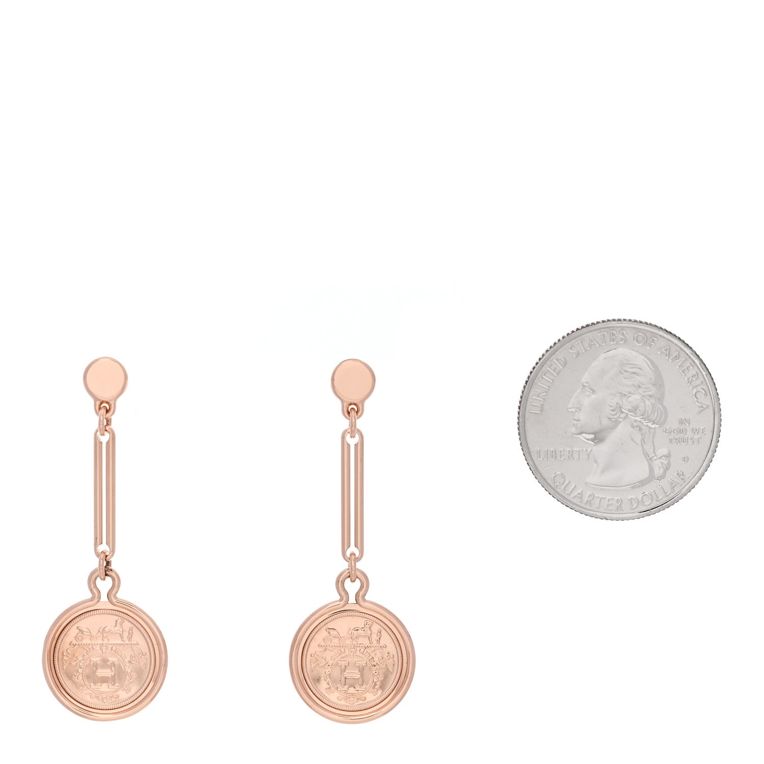 Hermes 18K Rose Gold PM Ex-Libris Drop Earrings 2 of 6