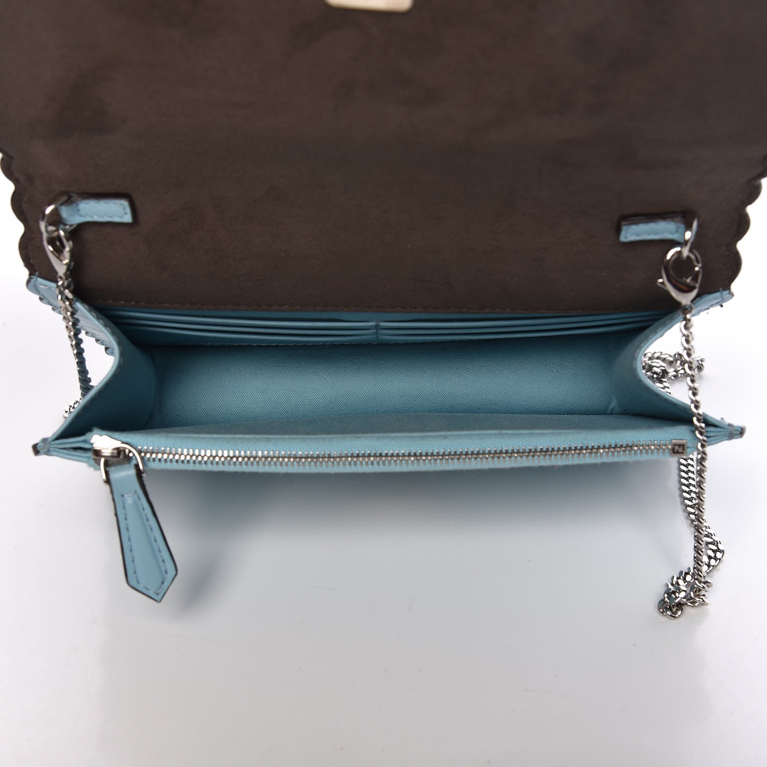 Fendi Vitello Century Lucido Nappa Hypnoteyes Scalloped Studded Tube Wallet on Chain Turchese Pallido Blueberry Multicolor 5 of 11