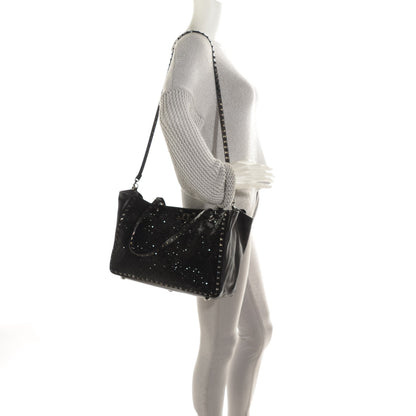 Valentino Garavani Vitello Crystal Medium Rockstud Tote Black 2 of 9