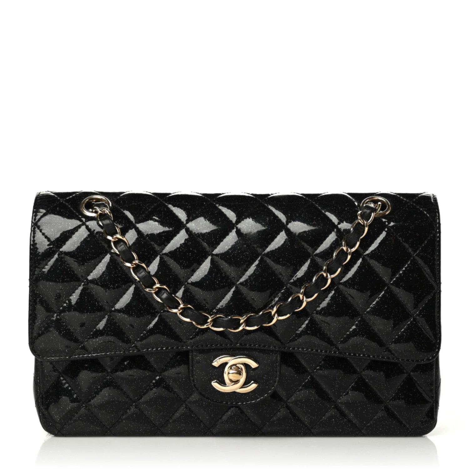Chanel Patent Quilted Sparkle Glitter Medium Double Flap Black 1 of 14