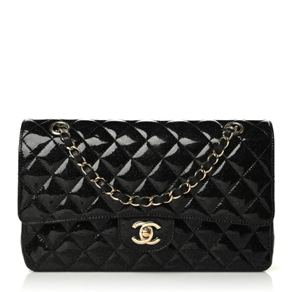 Chanel Patent Quilted Sparkle Glitter Medium Double Flap Black 1 of 14