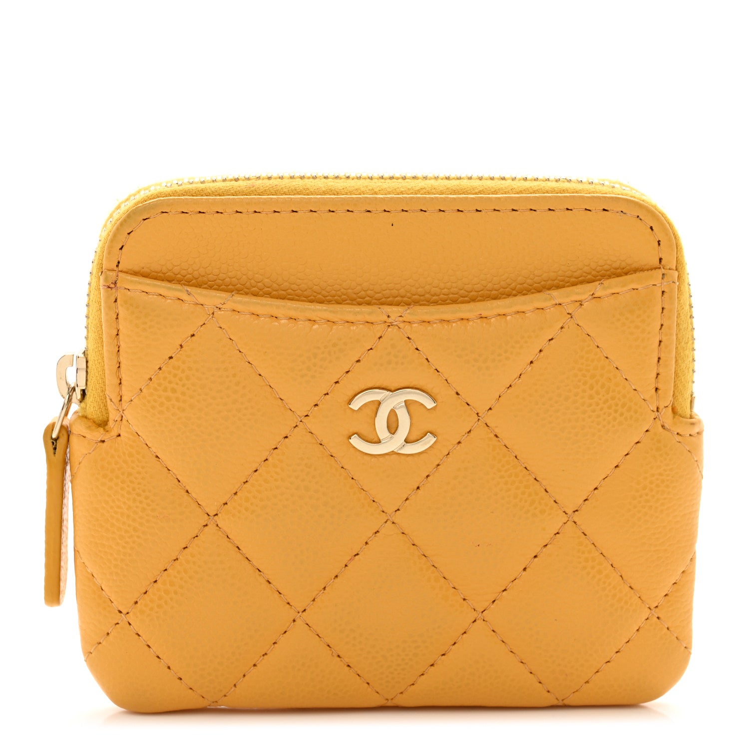 Chanel Caviar Quilted Zip Card Holder Wallet Yellow 1 of 8