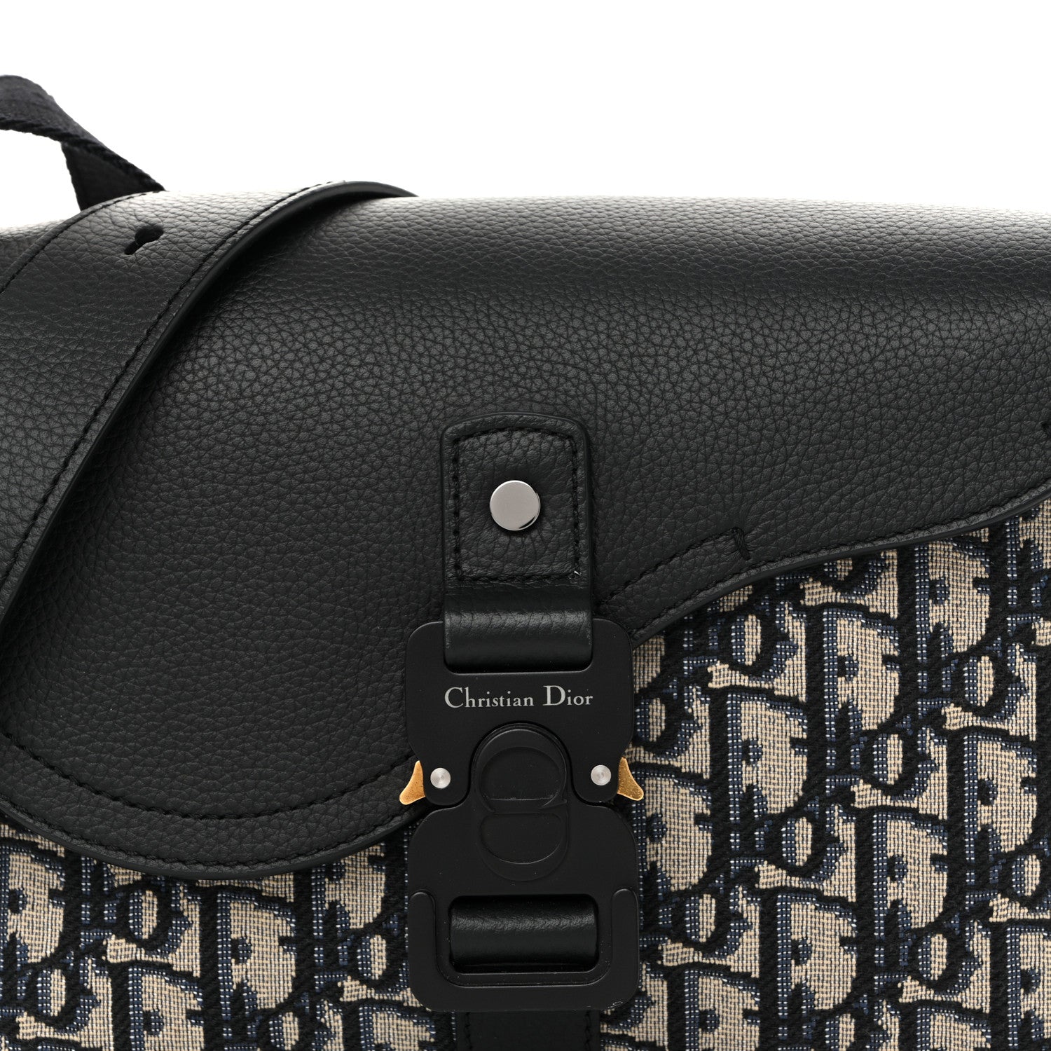 Christian Dior Oblique Jacquard Grained Calfskin Small Saddle Messenger Bag Beige Black 8 of 11