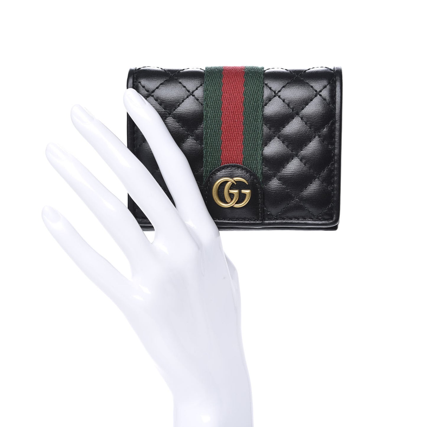 Calfskin Web Trapuntata GG Marmont Card Case Wallet Black