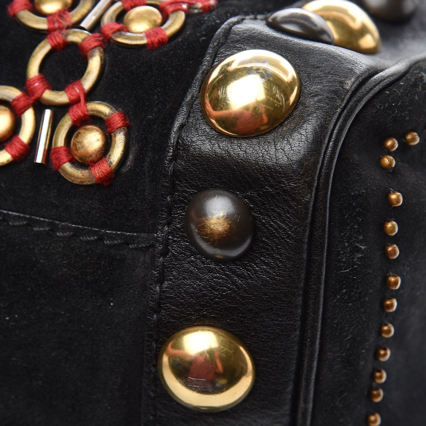 Suede Calfskin Large Babouska Studded Boston Black