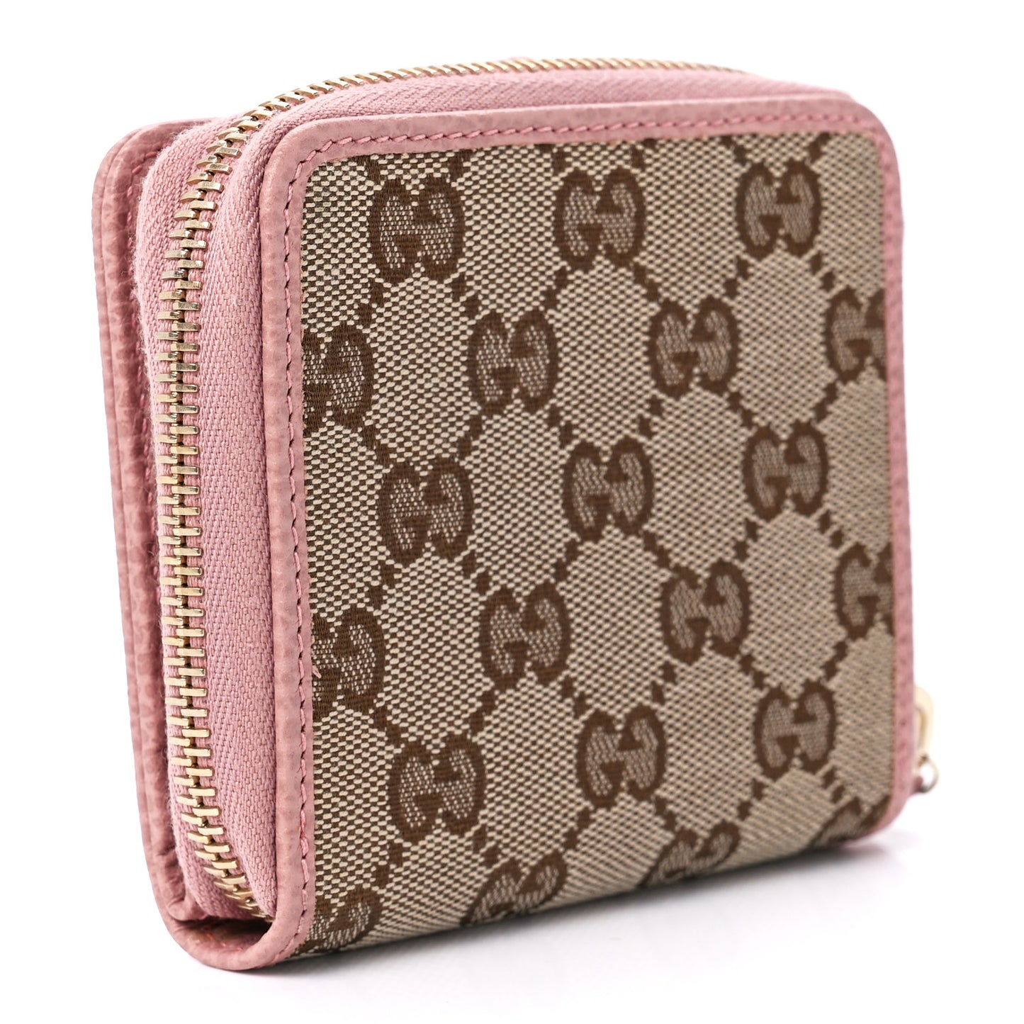 Monogram Dollar Calfskin Zip Around French Flap Wallet Beige Ebony Soft Pink