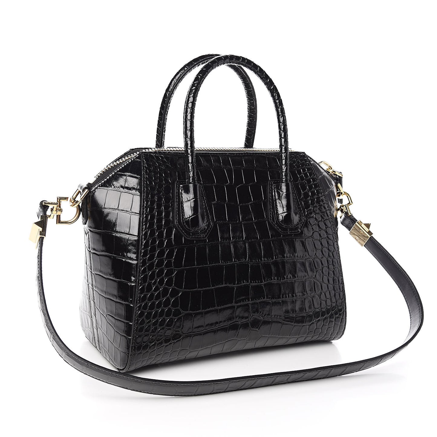 Calfskin Crocodile Embossed Small Antigona Black