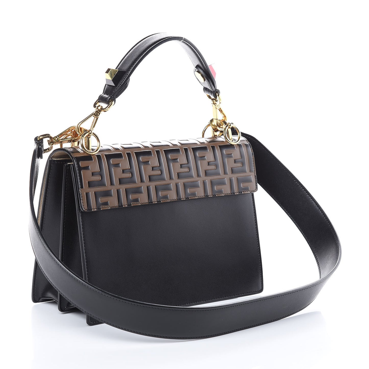 Vitello Liberty Bi-Color FF 1974 Embossed Kan I Shoulder Bag Black Maya