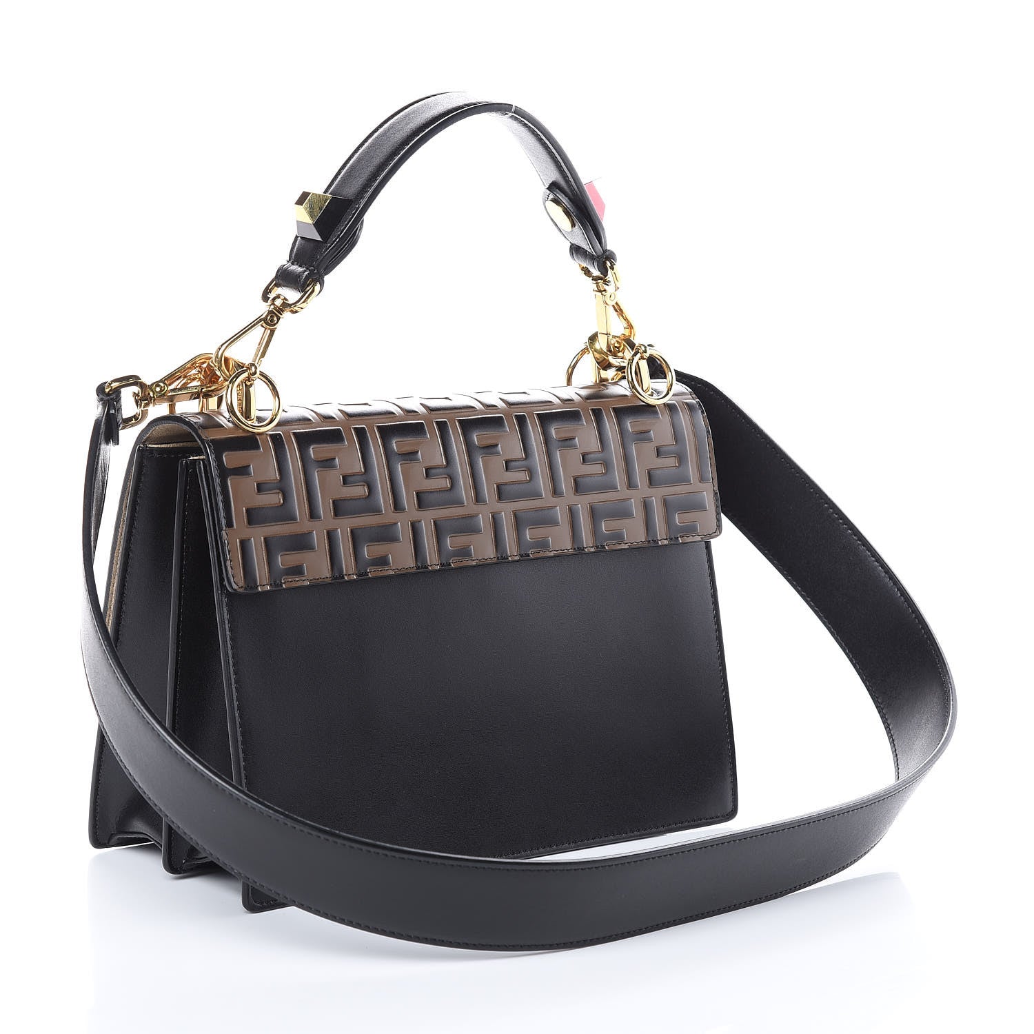 Fendi Vitello Liberty Bi-Color FF 1974 Embossed Kan I Shoulder Bag Black Maya 3 of 9